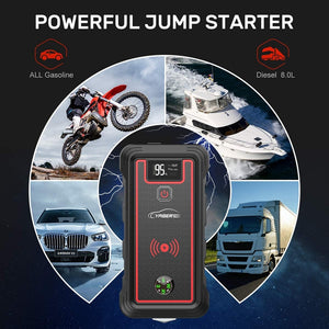 2500A 23800mAh Car Jump Starter 10W wireless charger Car Battery Power Bank with LCD Screen LED Flashlight Safety Hammer
