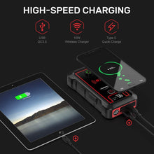 Load image into Gallery viewer, 2500A 23800mAh Car Jump Starter 10W wireless charger Car Battery Power Bank with LCD Screen LED Flashlight Safety Hammer
