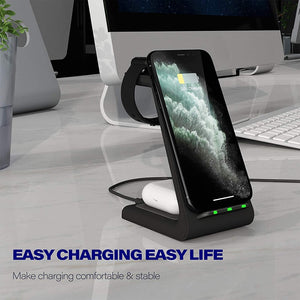 3 in 1 Wireless Charger For Iphone 12/11/XS/X QI 10W Fast Charge Desktop Wireless Charge Dock For Apple Watch 6/5/4 Airpods pro